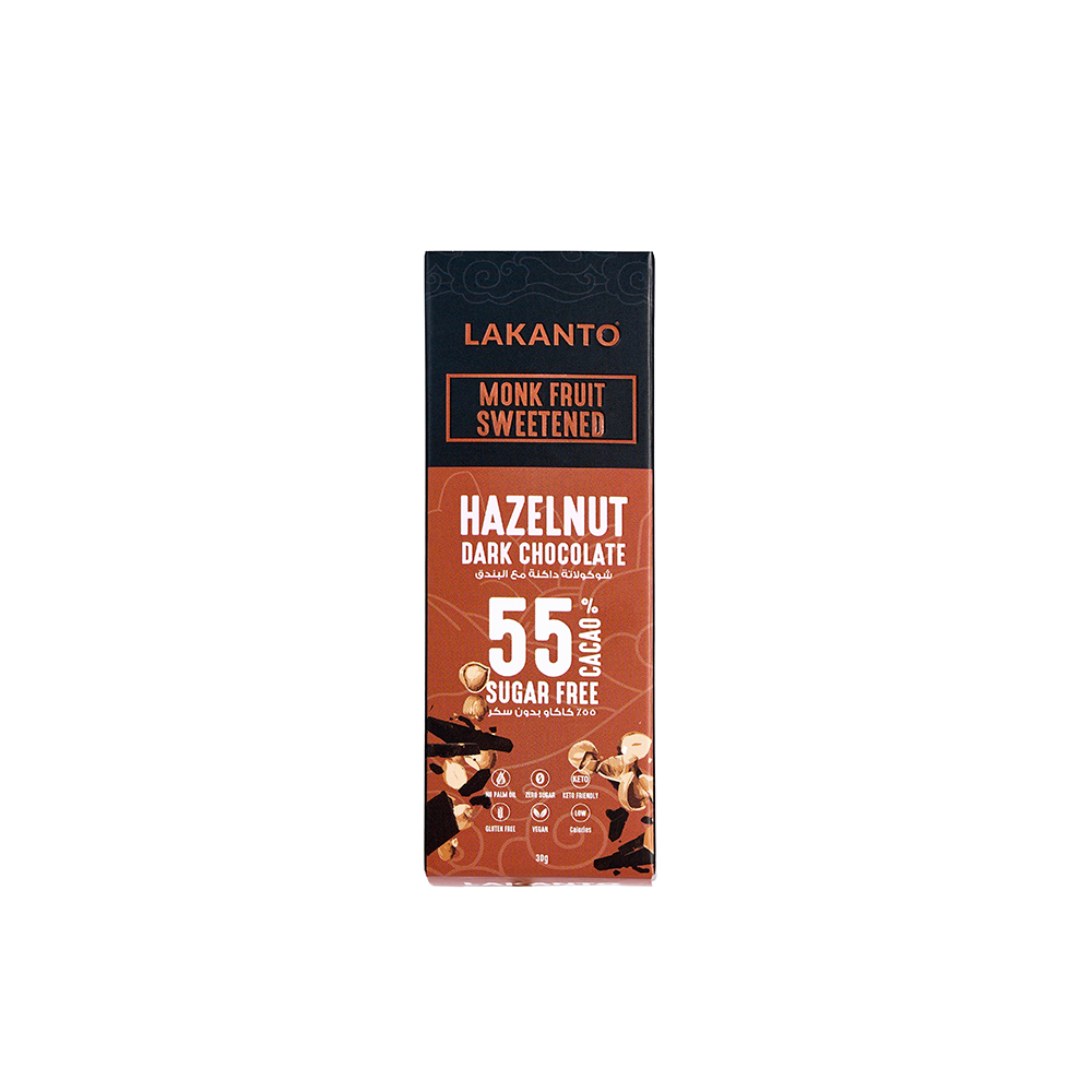 Hazelnut Dark Chocolate Bar Sweetened With Monk Fruit - 30g